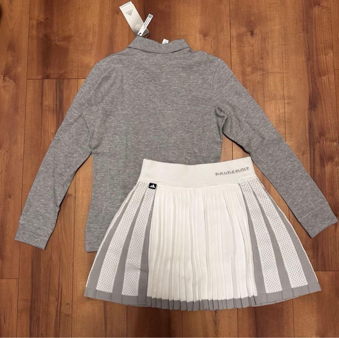 長袖ポロシャツ　プライムニット プリーツスカート　グレー　サイズS 春秋　新品