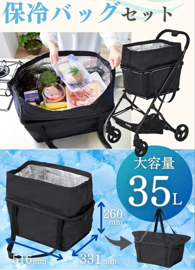 【美品】EcoCa（エコカ） ショッピングカート 保冷バッグ付 折りたたみ 軽量