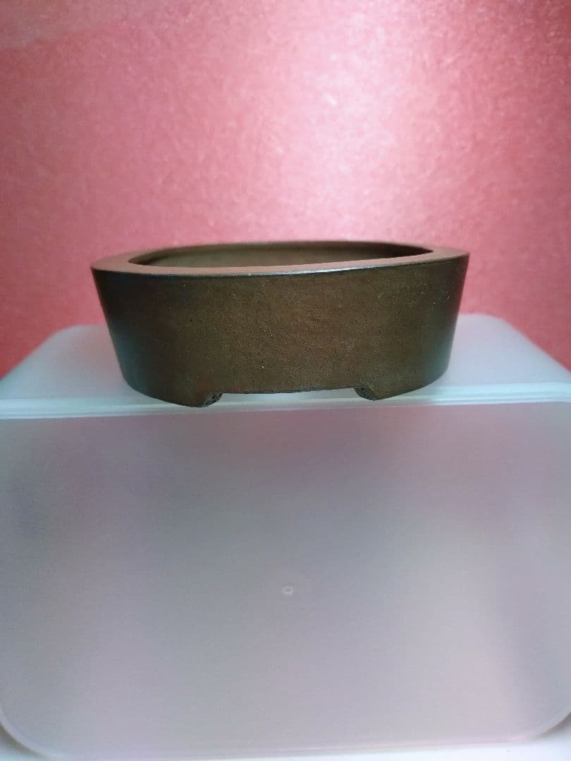 小型茶色陶器楕円形小品盆栽鉢