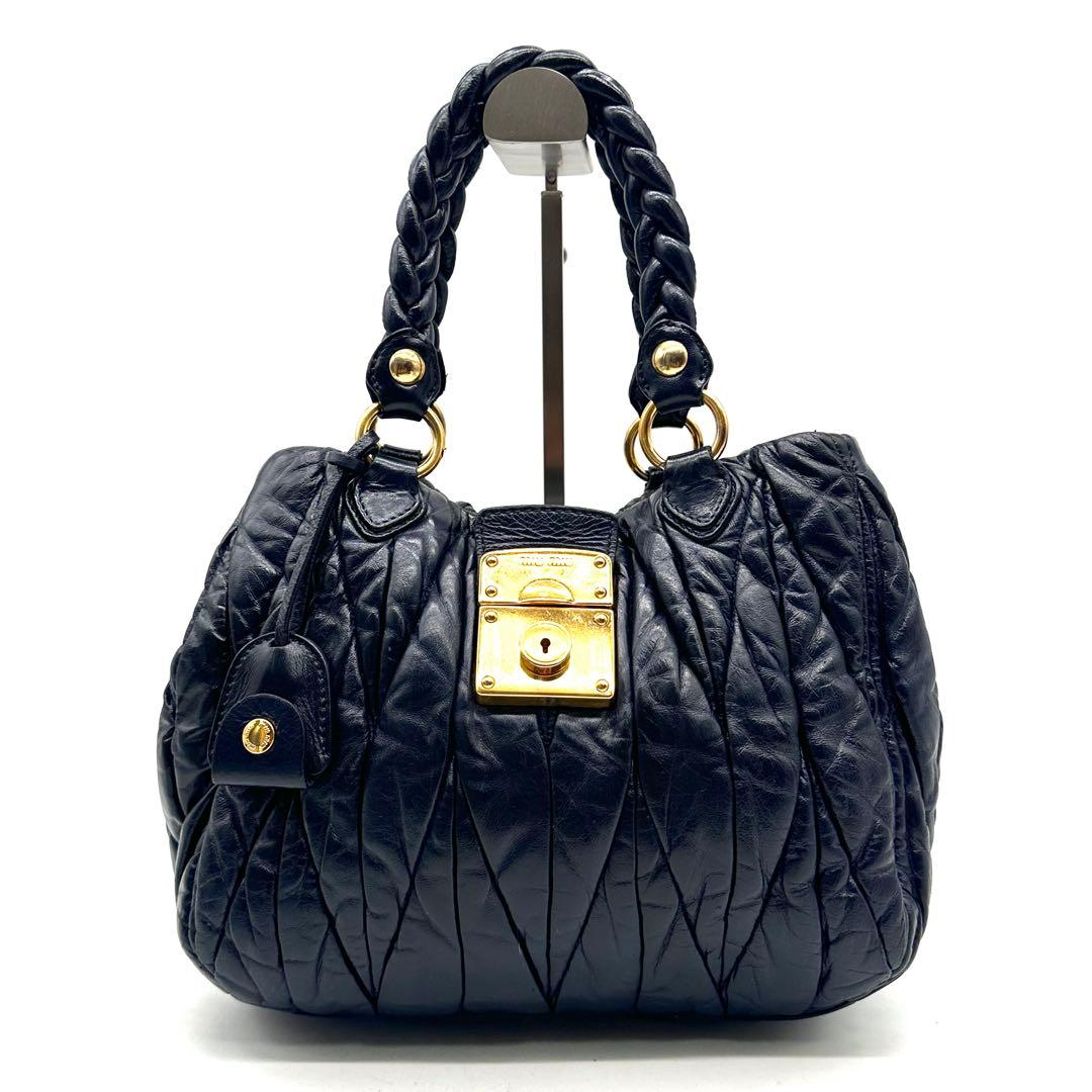 ミュウミュウ マトラッセ 2way ショルダーバッグ ゴールド金具 レザー 濃紺