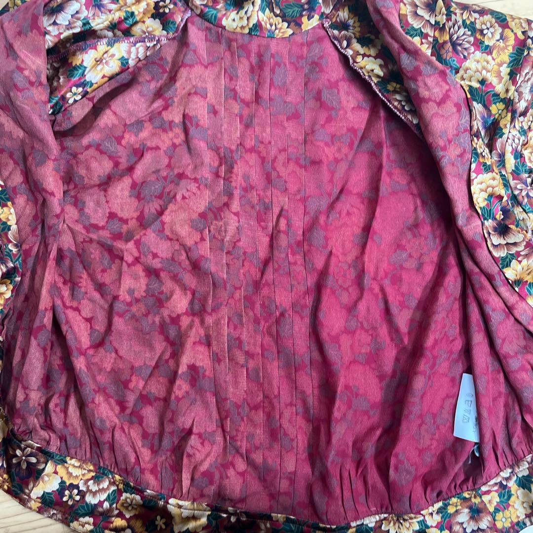 ヴィンテージ　LOEWE 花柄　クロップドシャツ　肩パッド　シルク100%