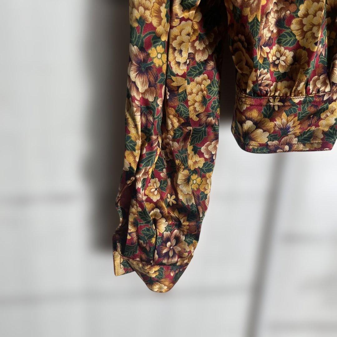 ヴィンテージ　LOEWE 花柄　クロップドシャツ　肩パッド　シルク100%