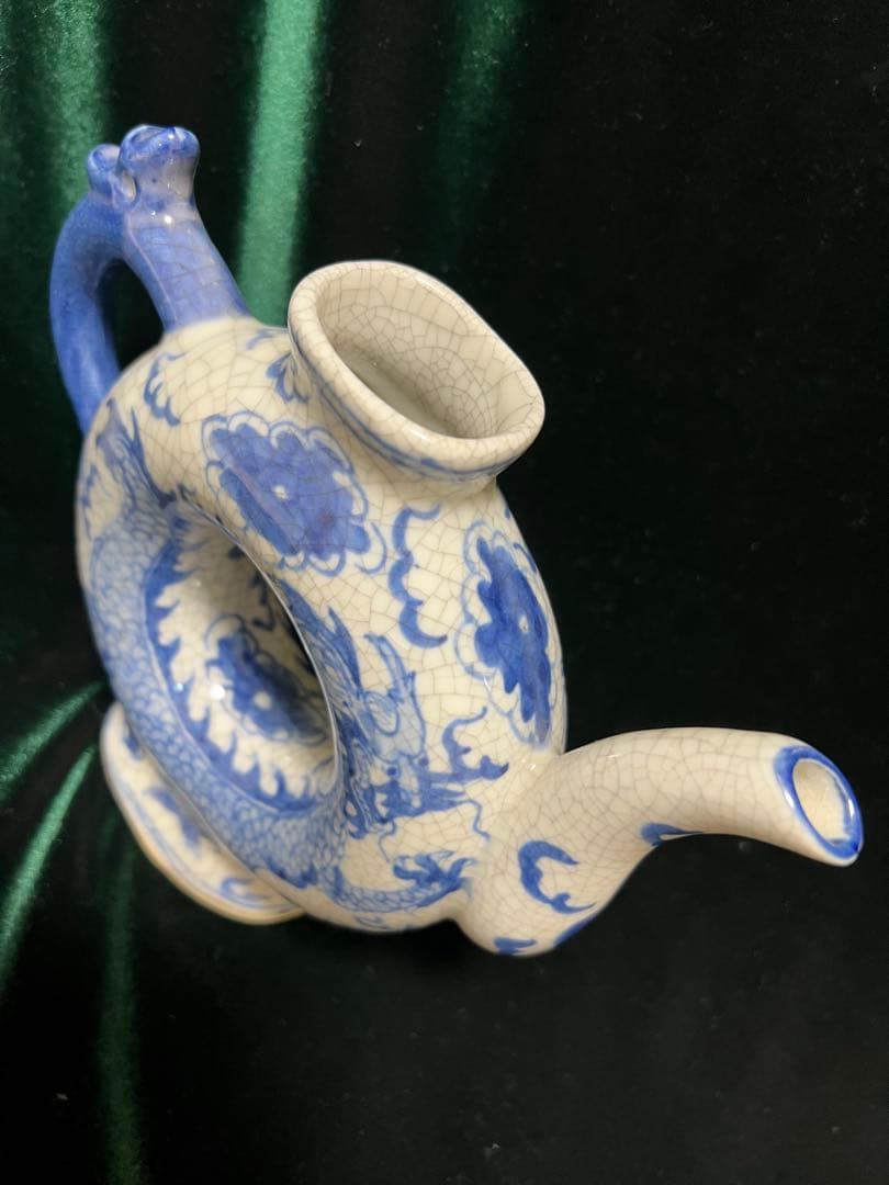 解体整理中国古玩　青花龍紋様丸型水注木箱アリ大明正徳年製高さ17cm 現状品のみ