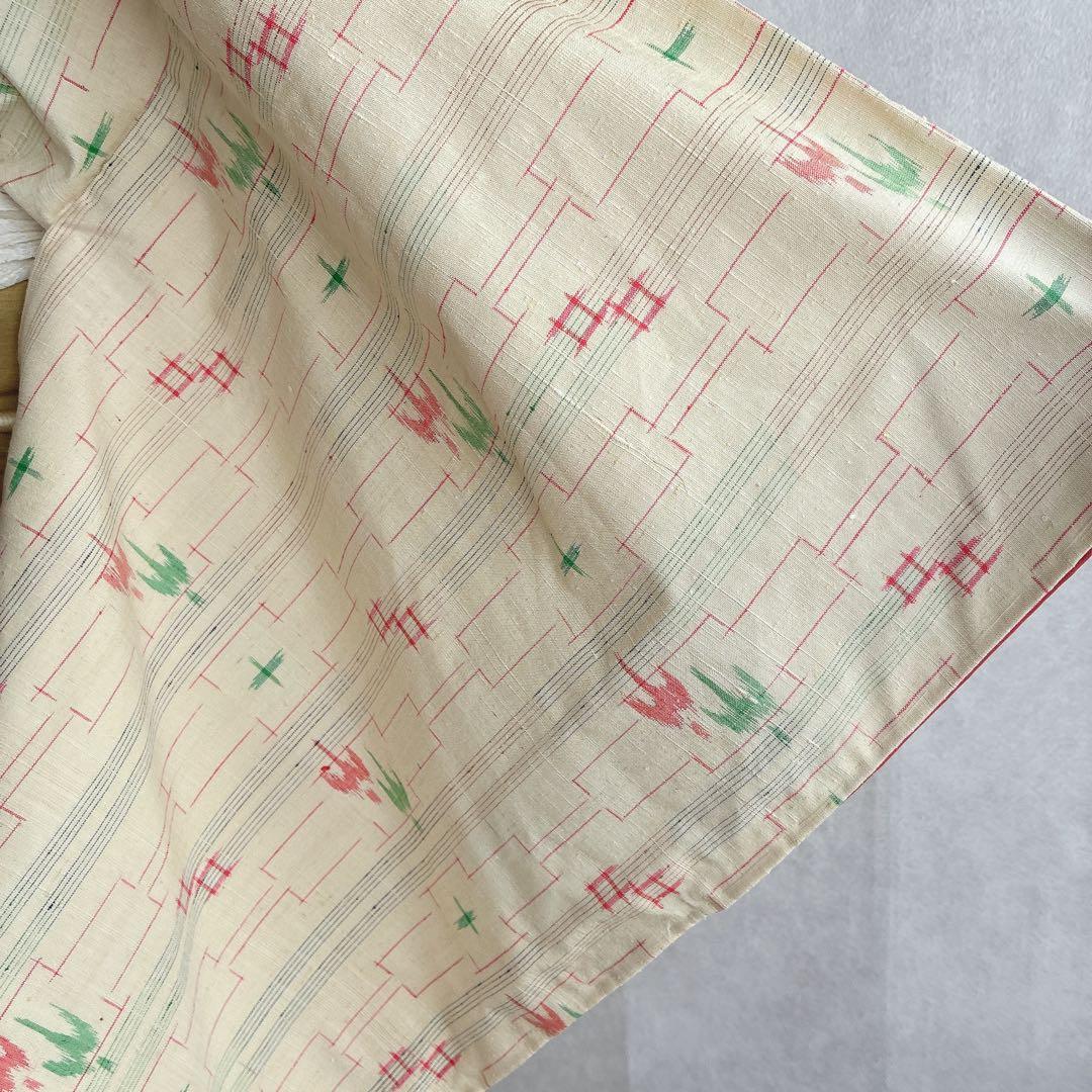 小紋　フルセット　着物　紬　トールサイズ　正絹　琉球絣柄　ナチュラル　J2 2月