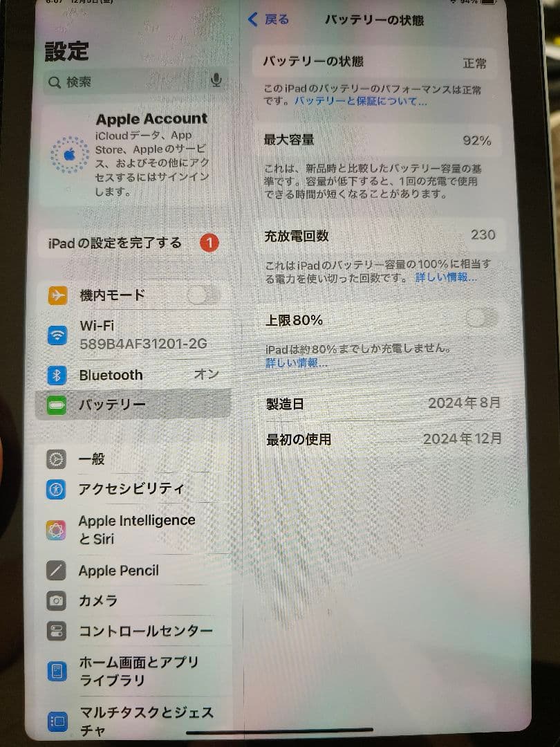 2024年12月購入iPad mini　Wi-Fiモデル 128GB-プルー