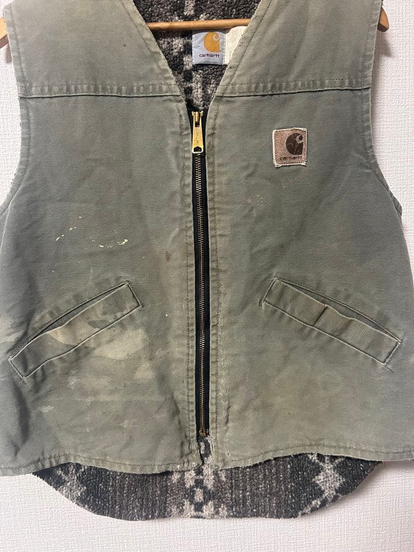 【星タグ】Carhartt ボアベスト 80s フェード ダメージ有
