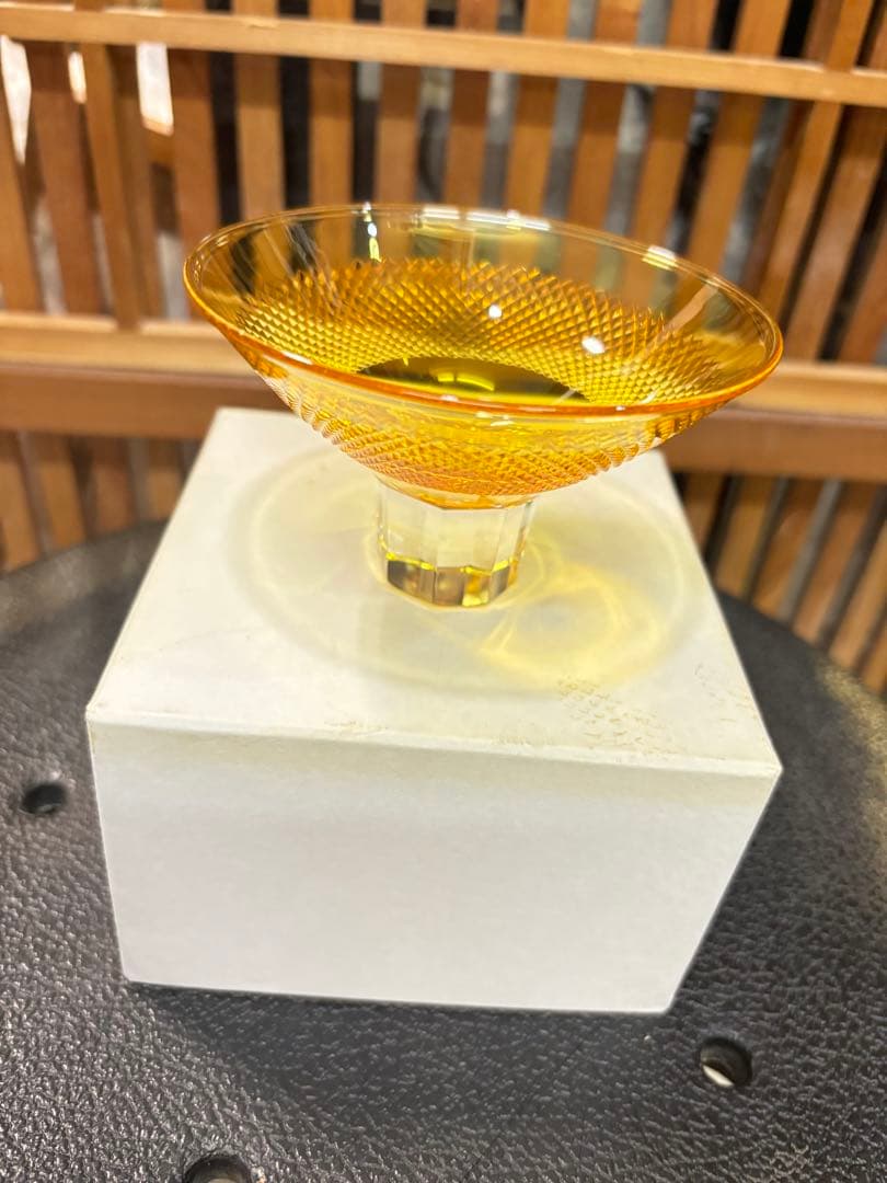 超美品 江戸被切子 二代 岳茂 作品ダイヤモンドカット 黄色 激安投売り