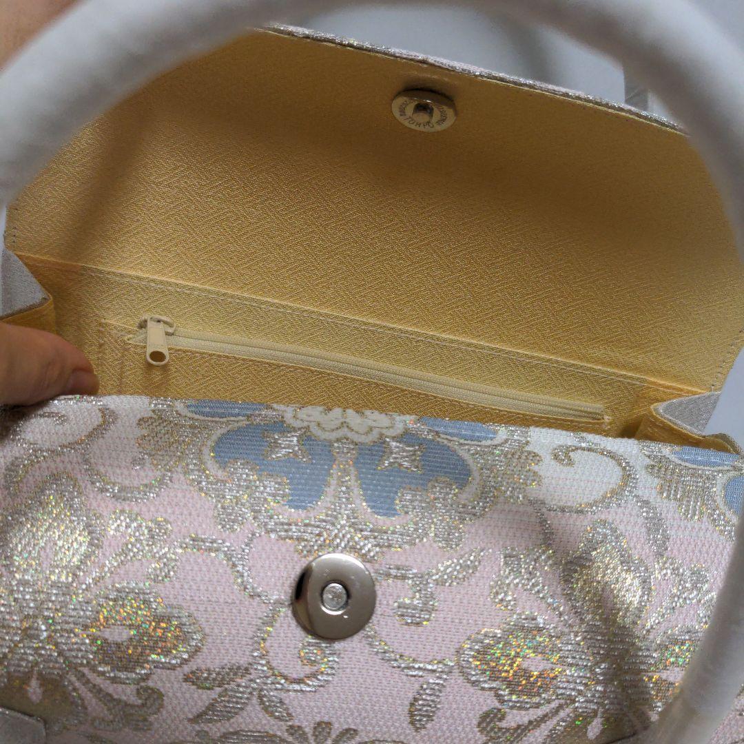 和装バッグ　かぶせ　七宝つなぎ　シルバー　利休バック　ガード加工済　衿秀　和想庵