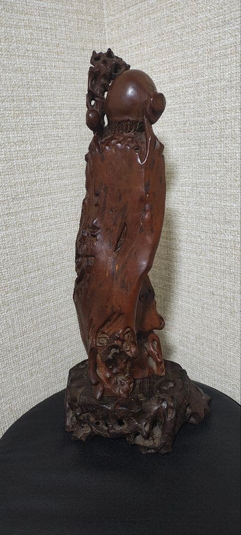 中国 木彫　置物　桃仙人　寿老人　仏像　47cm