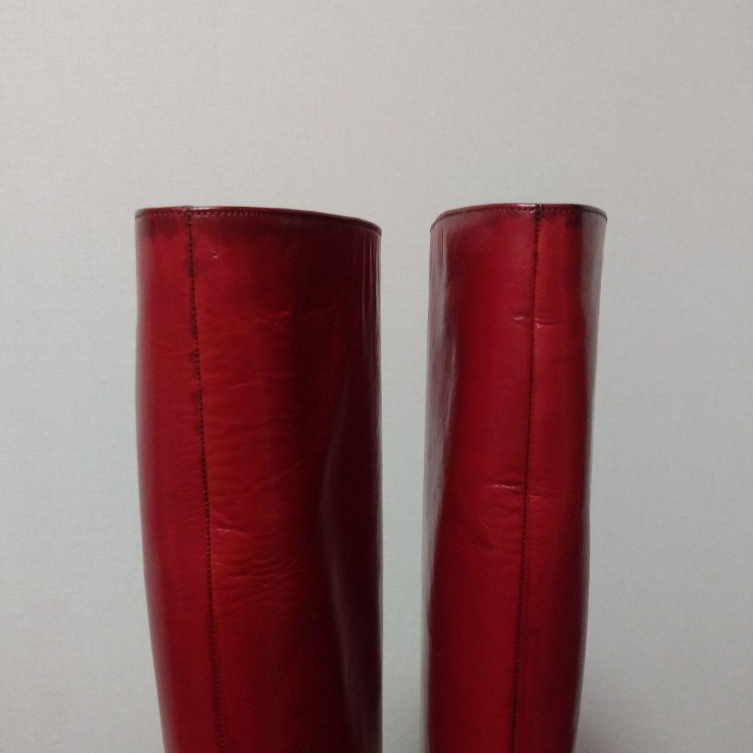 イブ.サンローラン　赤 レザー ロングブーツ 高ヒール