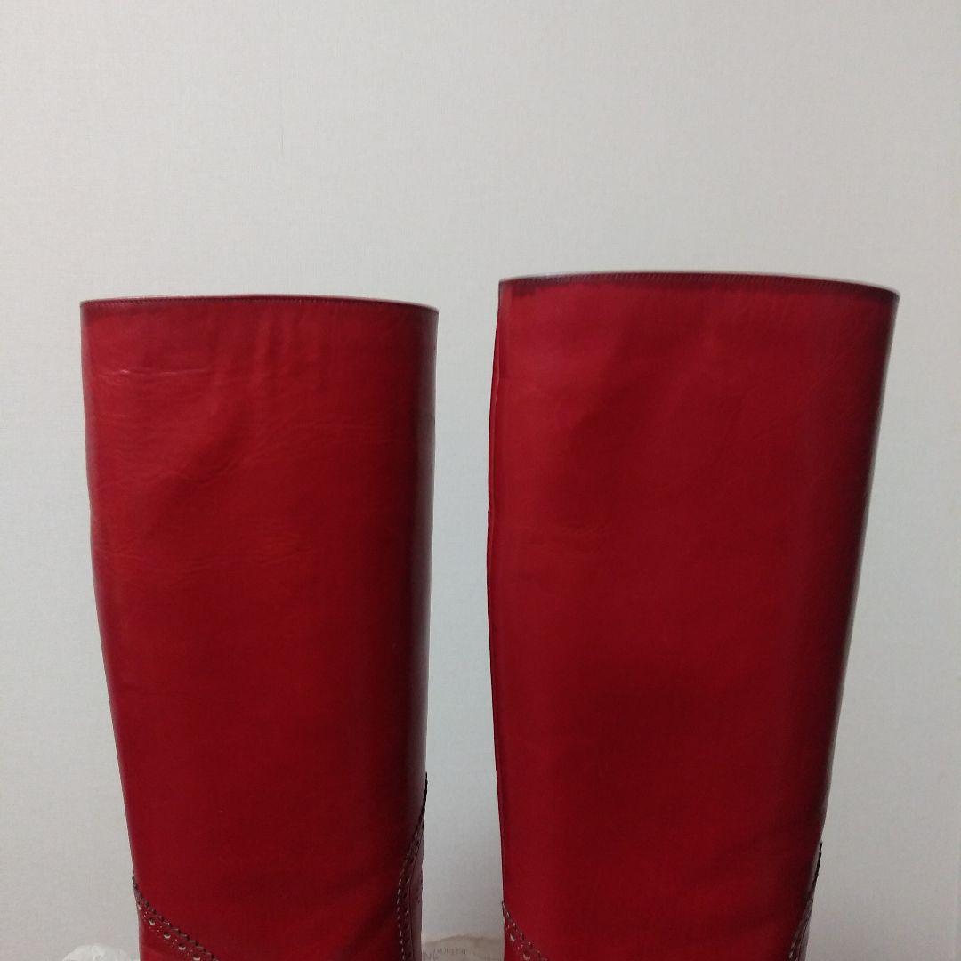 イブ.サンローラン　赤 レザー ロングブーツ 高ヒール