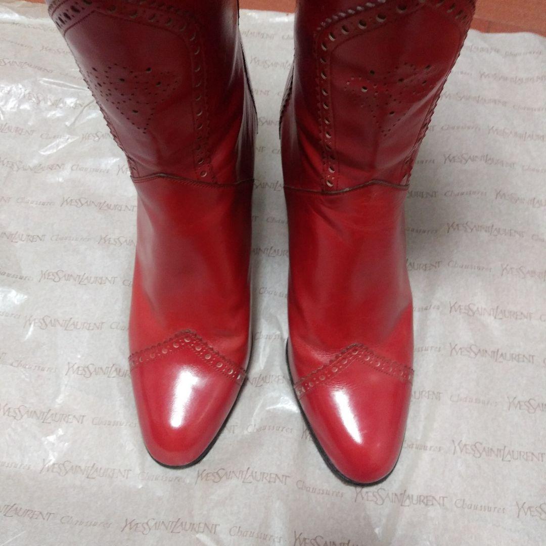 イブ.サンローラン　赤 レザー ロングブーツ 高ヒール