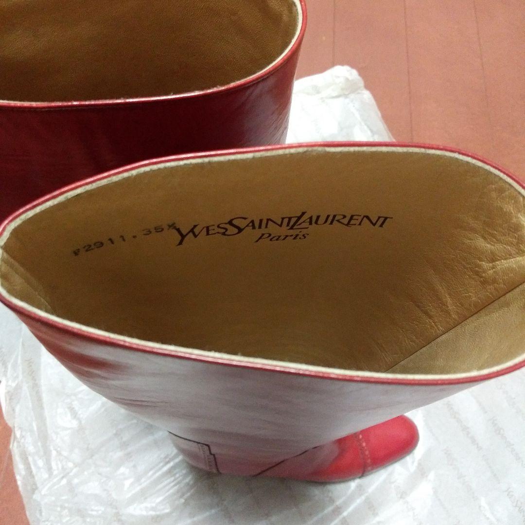 イブ.サンローラン　赤 レザー ロングブーツ 高ヒール