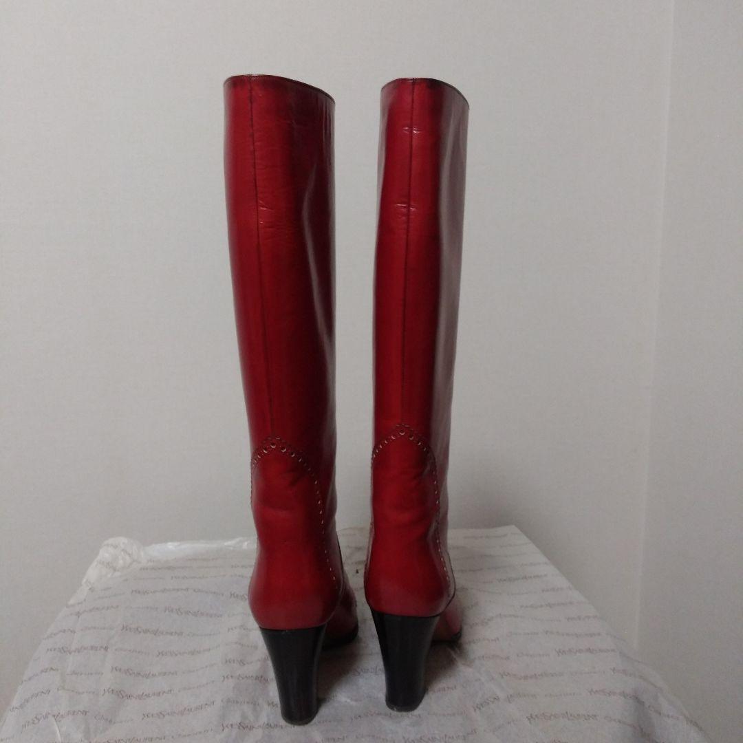 イブ.サンローラン　赤 レザー ロングブーツ 高ヒール