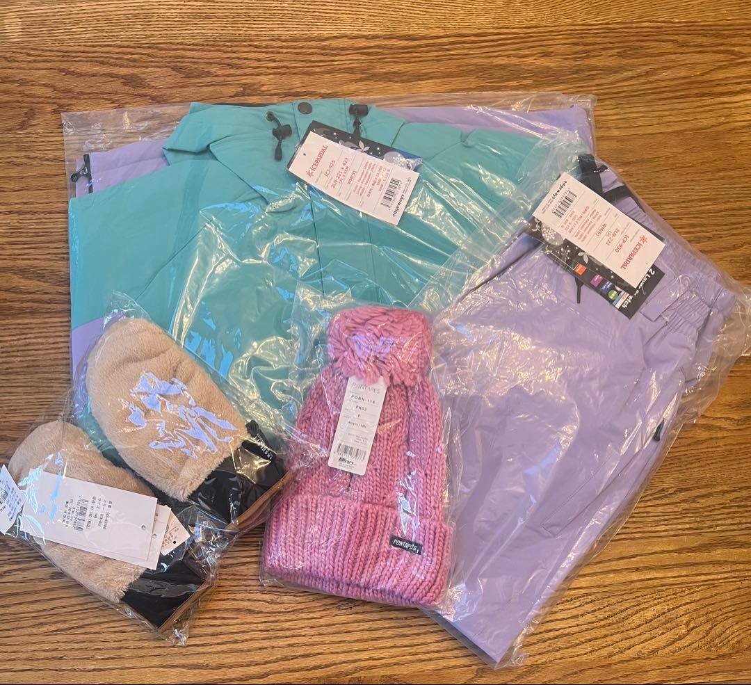 美品アイスパーダル　スノーボードウェアセットM（ ミトン・ニット帽）レディース