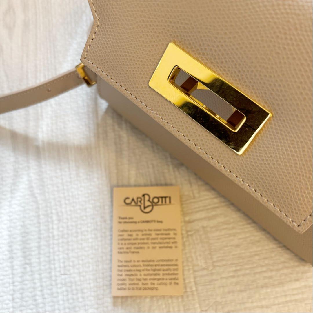 【使用1度のみ美品】カルボッティ ベージュ レザー ハンドバッグ ゴールド金具