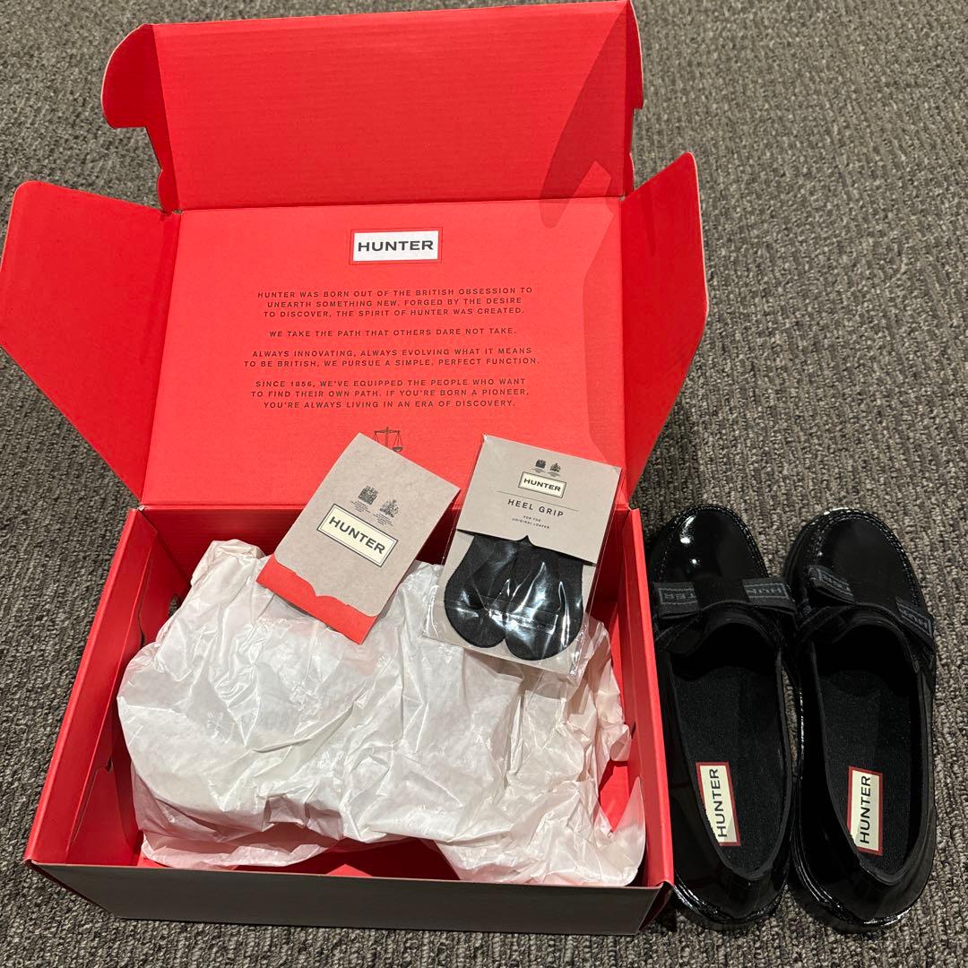 HUNTER レインシューズ レディース リファインド ボウ グロス ローファー