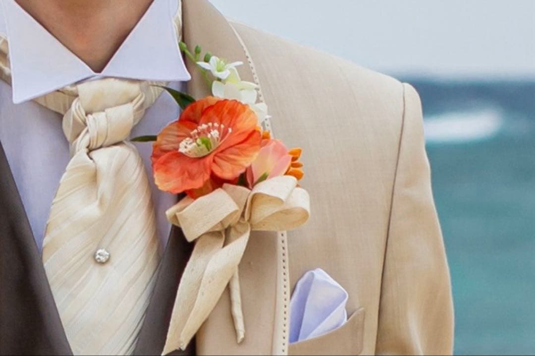 プリザーブドフラワー ブーケ オレンジ ピンク　ブートニア付き