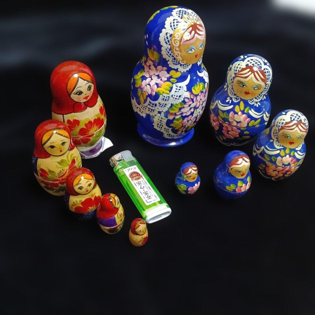 91..マトリョーシカセット 青と赤 花柄 サービス品あり、クリアフィル2枚