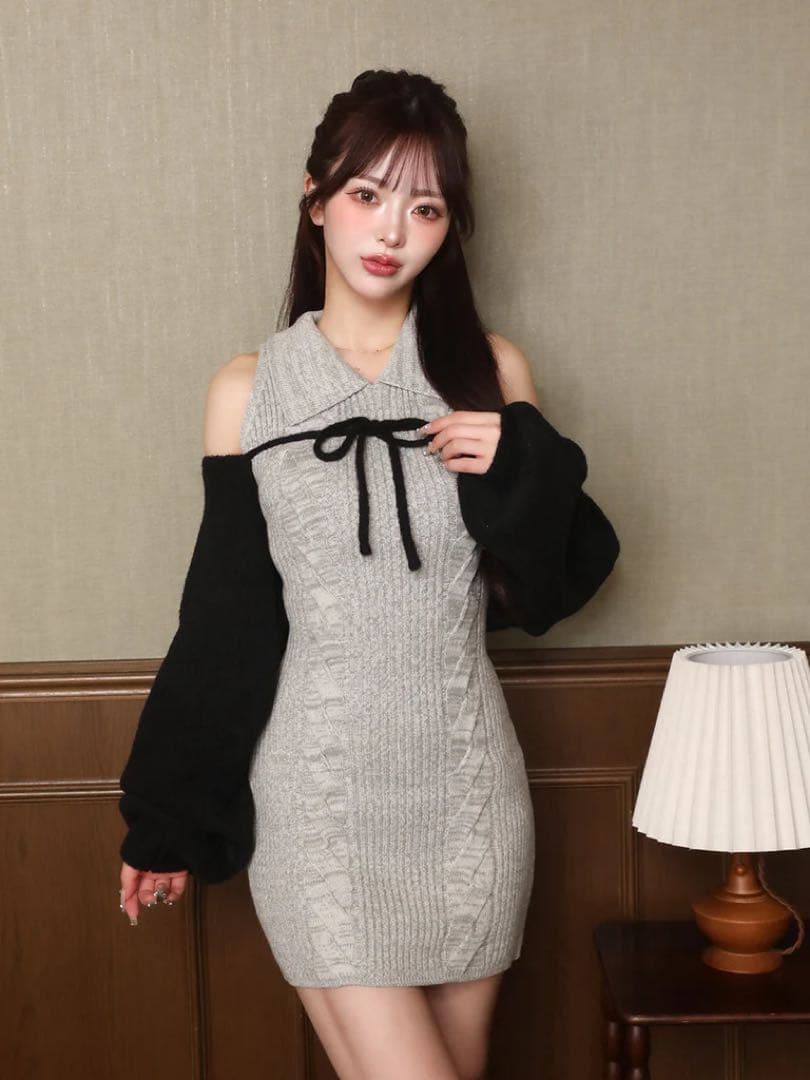 新品タグ付 ダーリッチ ショートボレロニットミニワンピース FLサイズ グレー