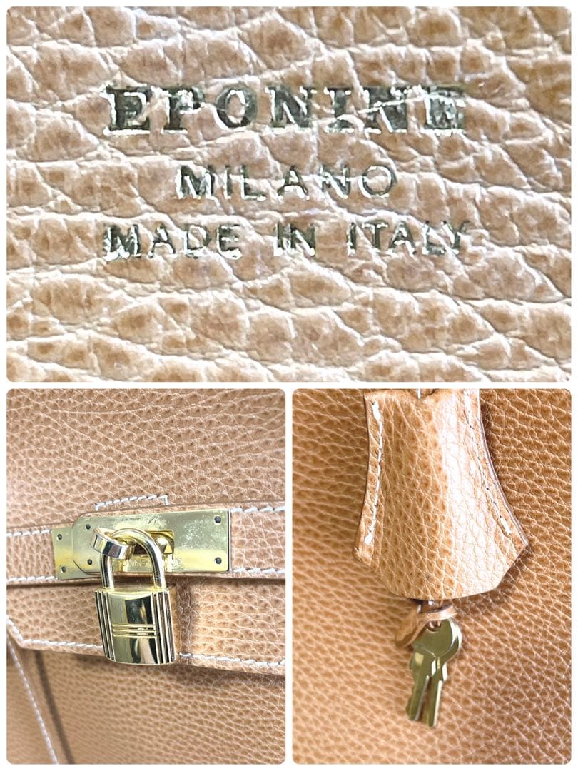 美品　EPONINE エポニーヌ　バック　レザー　カデナ　南京錠　キャメル　A4