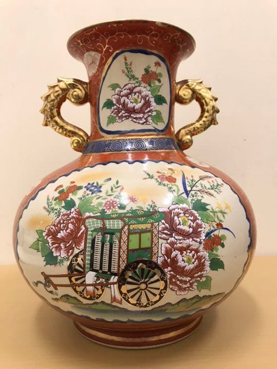 アンティーク　古美術　九谷焼耳付花瓶　花器　飾り瓶