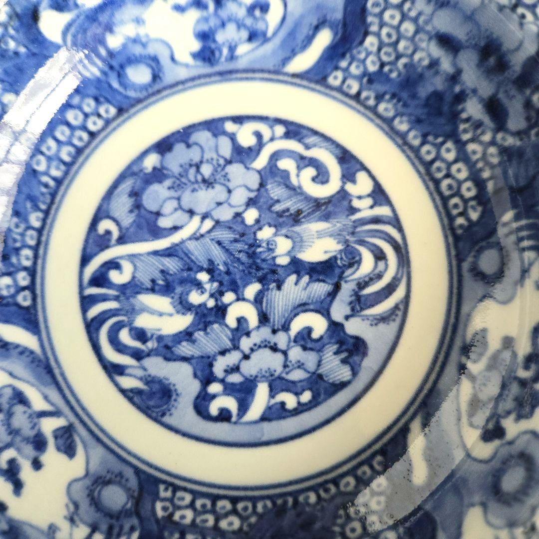 無傷　古伊万里　染付　深皿　鳳凰　江戸時代　金直し　金継ぎ　アンティーク　骨董