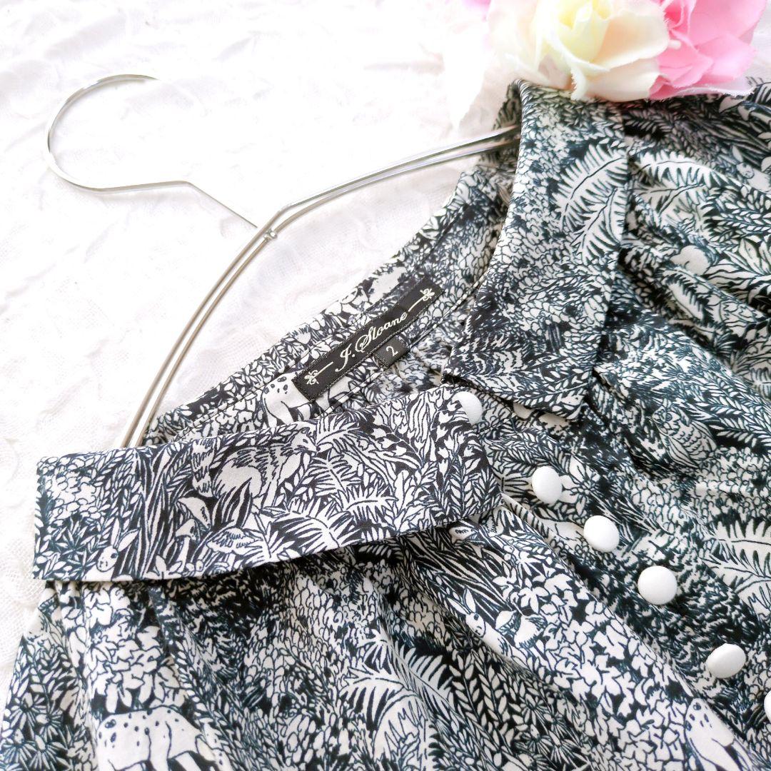 【美品】j.sloane　チビ襟ブラウス　アニマルフォレスト　総柄