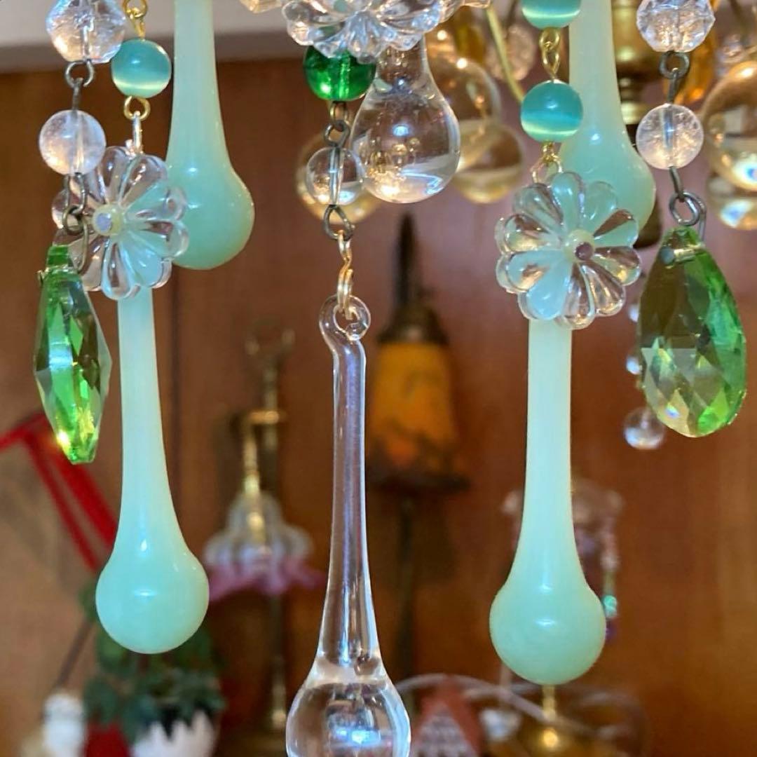 ミニシャンデリア　（メロンドロップ）1920年　フランスアンティーク　シェード