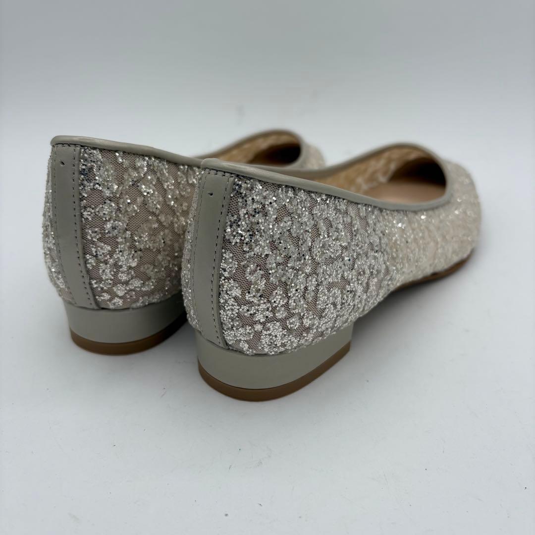 【未使用級】ダイアナ　シルバー グリッター フラットシューズ ブライダルシューズ