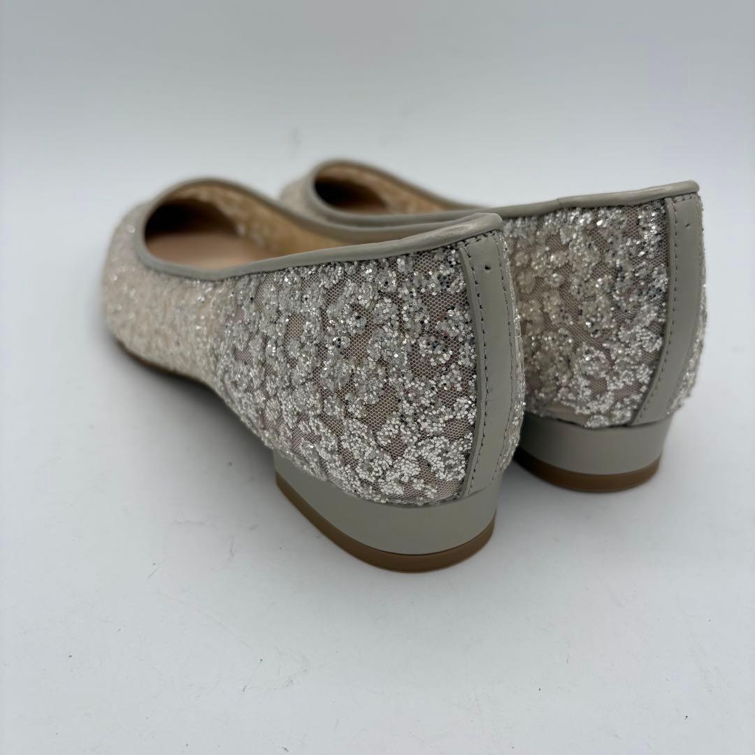 【未使用級】ダイアナ　シルバー グリッター フラットシューズ ブライダルシューズ