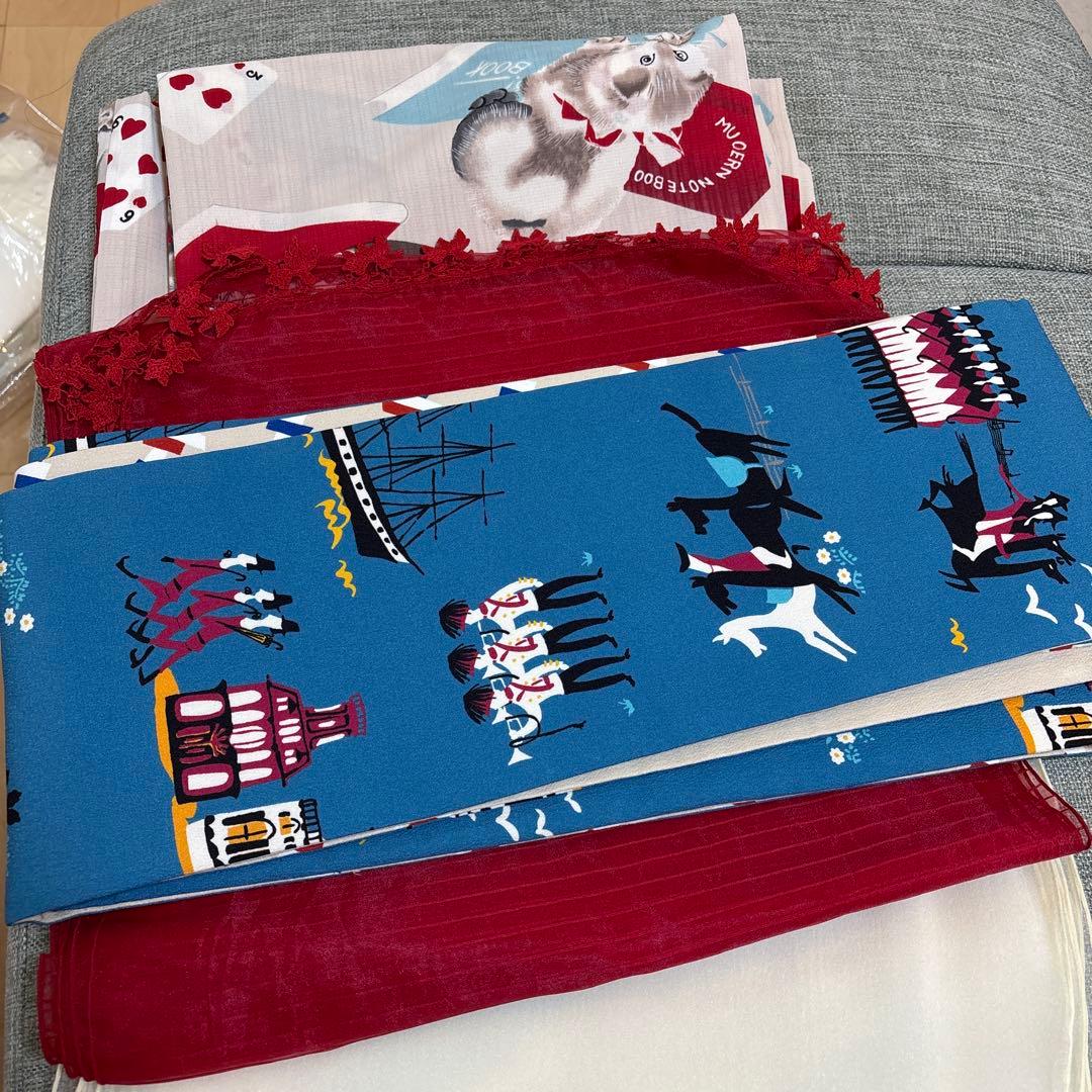 ふりふ　浴衣　帯　兵児帯セット　猫　トランプ