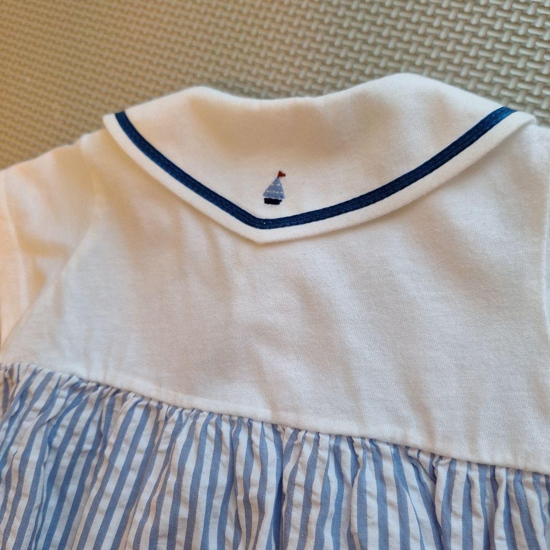 【現行品】familiar セーラー襟ロンパース60/靴下とユニクロインナー付き