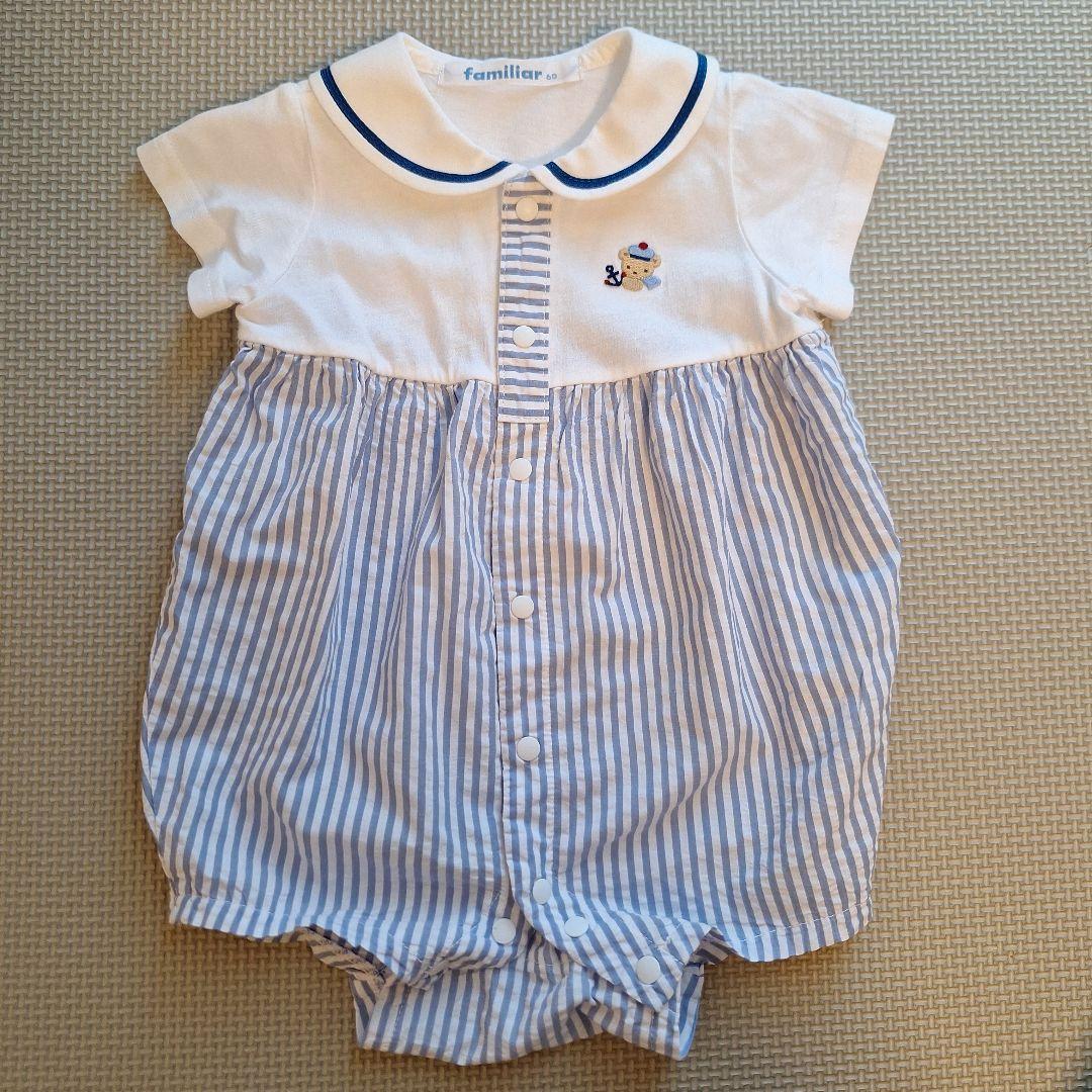 【現行品】familiar セーラー襟ロンパース60/靴下とユニクロインナー付き