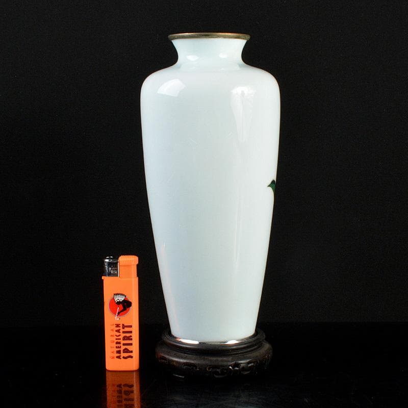 七宝焼　安藤七宝店　百合文　花瓶　唐木台付　C　6287