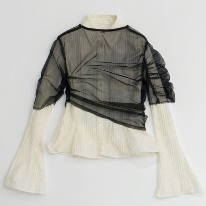 PRANK PROJECT チュールレイヤードフリルヘムジャガードシャツ