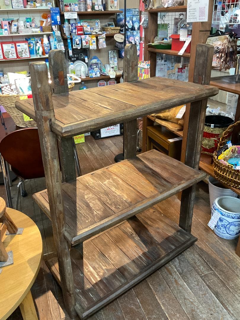アジアン家具 飾り棚 木製 無垢材 ビンテージ　レトロ ウッドラック