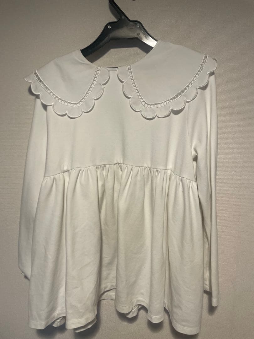 yori スカラップカラー ロングT ホワイト