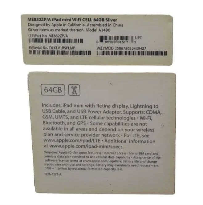 iPad本体 iPad mini2 WiFi CELL 64GB SILVER