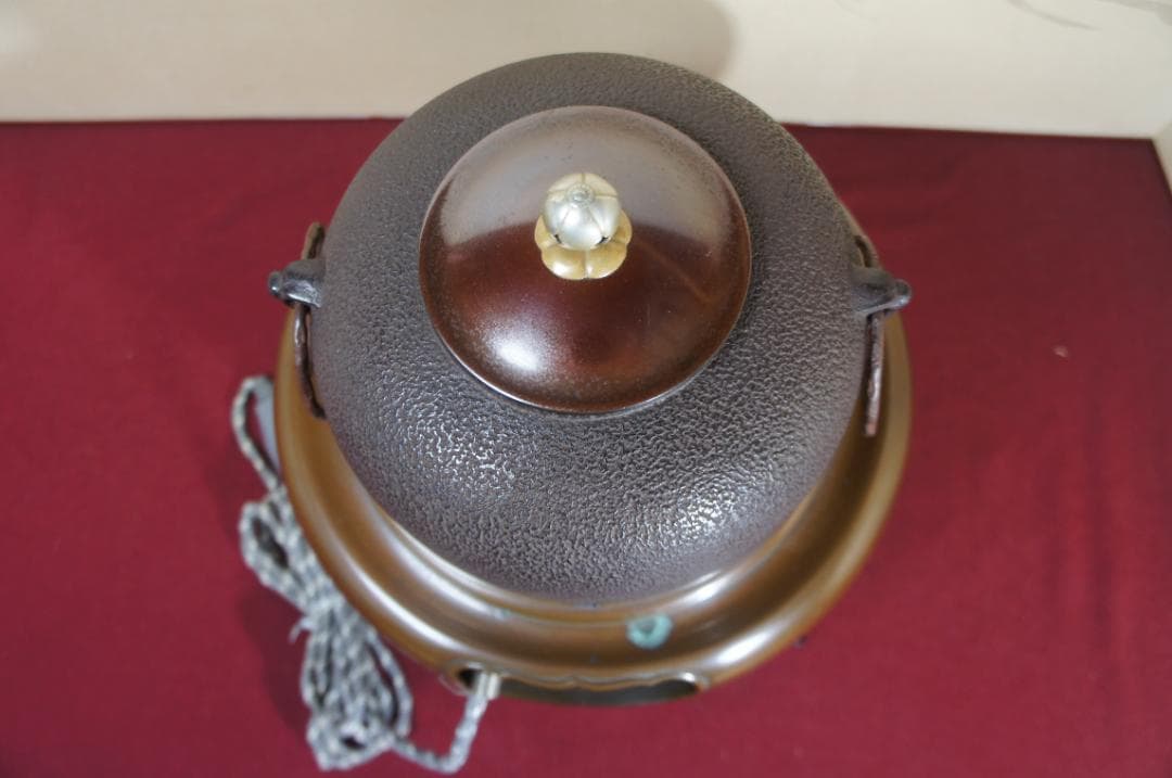 専用☆唐銅朝鮮風炉釜 南鐐(銀)摘み唐銅蓋 釜鐶 410W電熱器 敷板送料込み