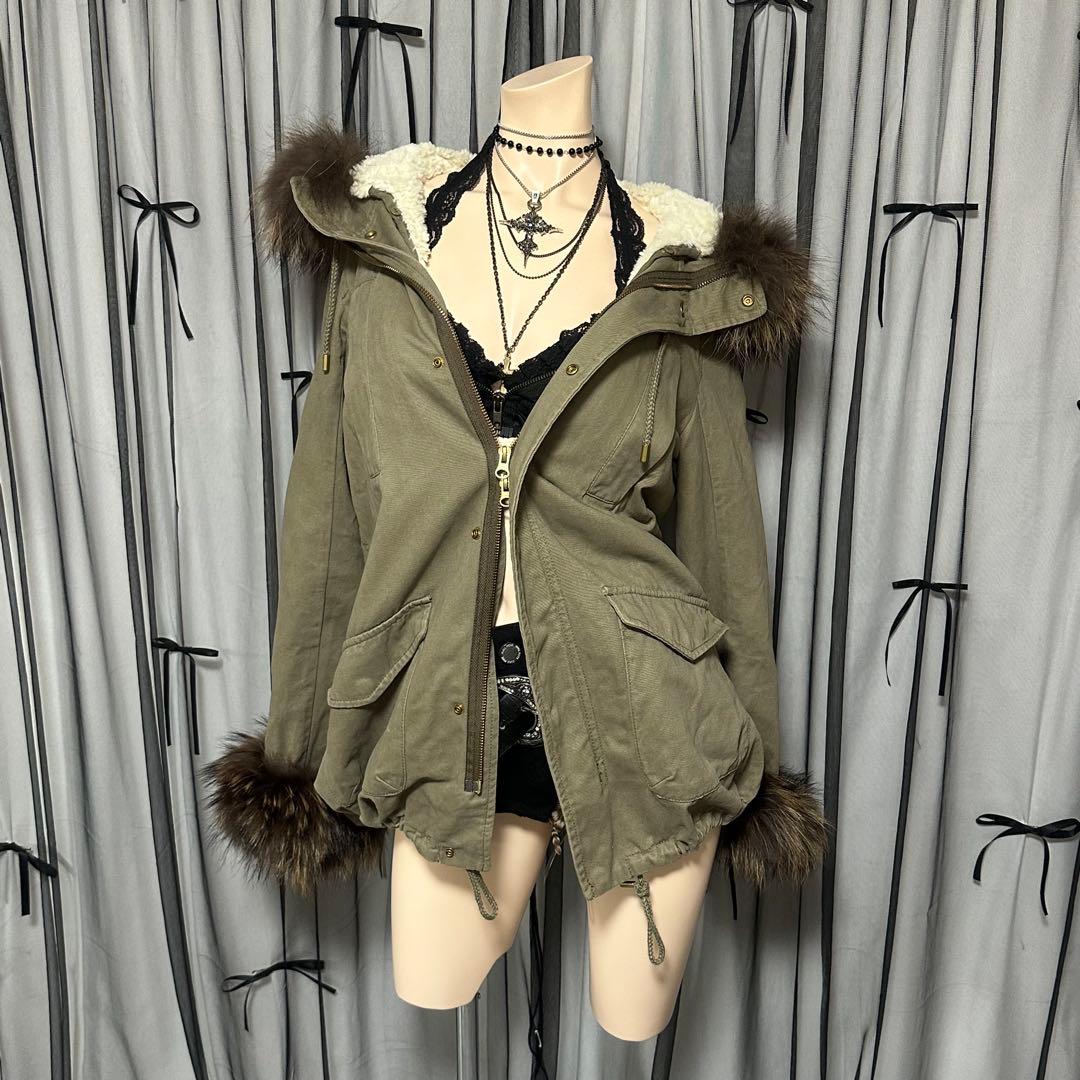 平成ギャル y2k　リアルファー付き　ミニタリーモッズコート　フェアリーグランジ