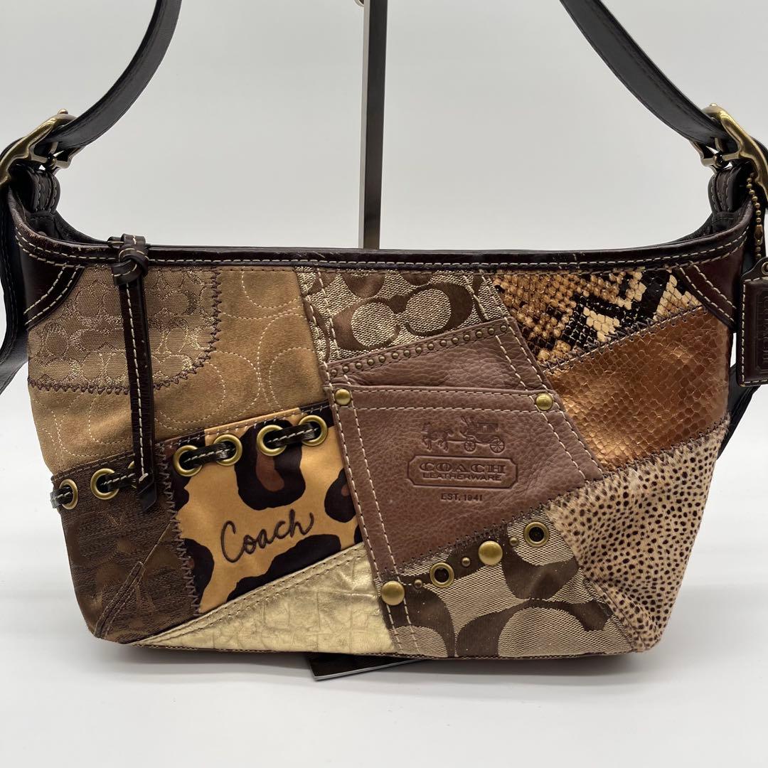 希少⭐︎COACH パッチワーク ワンショルダーバッグ y2k レオパード 豹柄