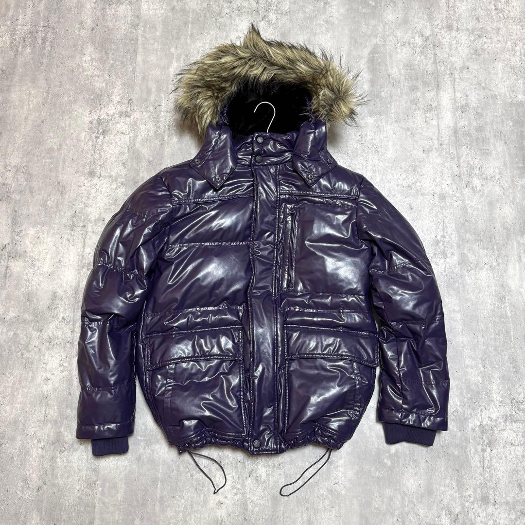 OLD UNIQLO Y2K 光沢パープル プレミアムダウンジャケット ファー
