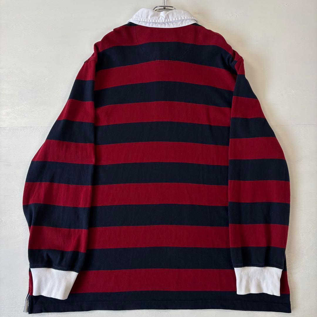 ブルックスブラザーズ　ラグビーシャツ　ボーダー　2XLサイズ　古着　レッド