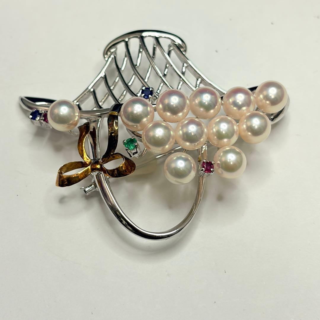 SILVER/K18（18金） 真珠 ルビー エメラルド サファイア ブローチ