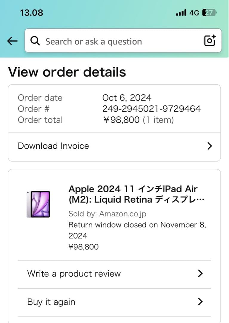 Ipad Air m2 (wi-fi,128gb) パープル