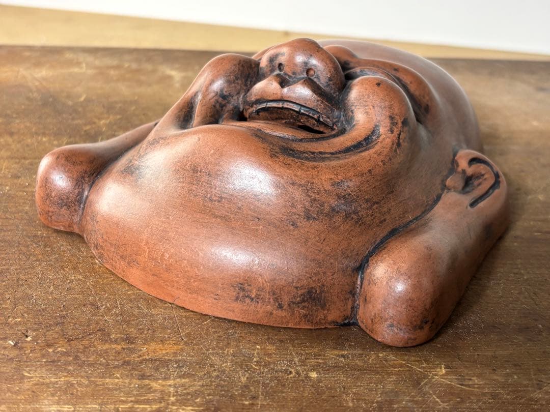 在銘 陶器製 布袋尊 置物 壁掛け 七福神 骨董 古道具