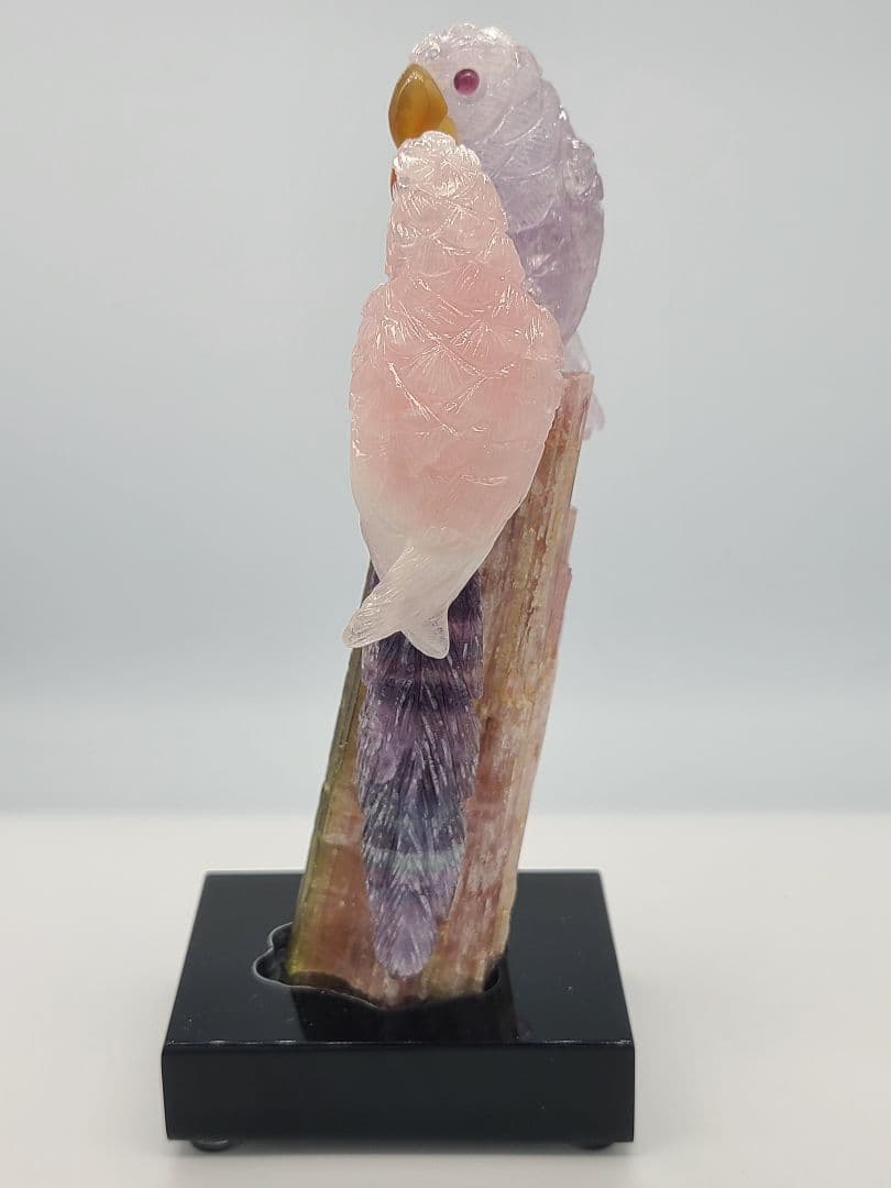 天然石鳥彫刻 おうむのつがい