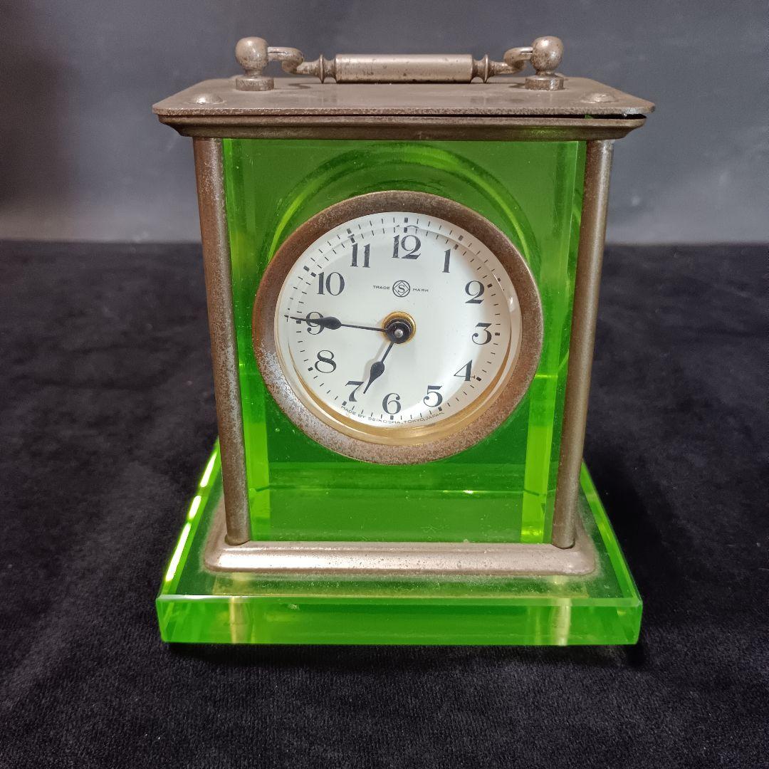 ウランガラス　置時計　ゼンマイ式 　動作確認済み　レトロ　時計