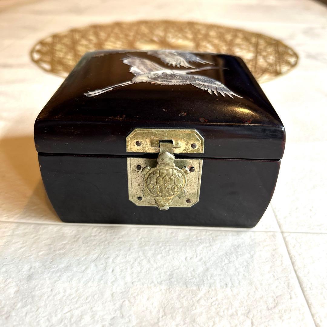 伝統工芸品精緻高級品　螺鈿宝石箱 和鶴 白蝶貝 年代物
